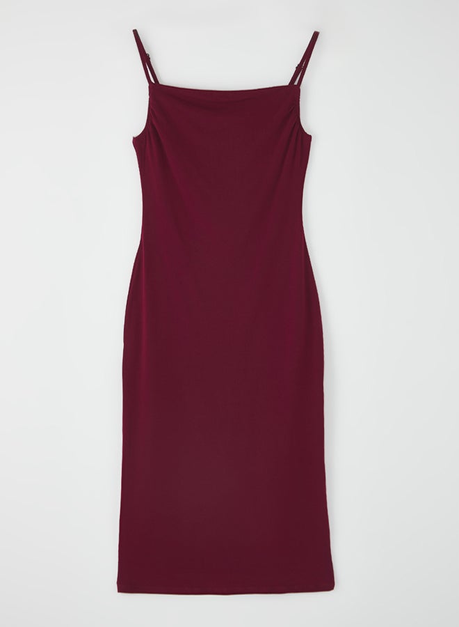 trendyol Claret Red Body-Styling Cowl Neck Midi Flexible Knitted Pencil Dress - Image 5