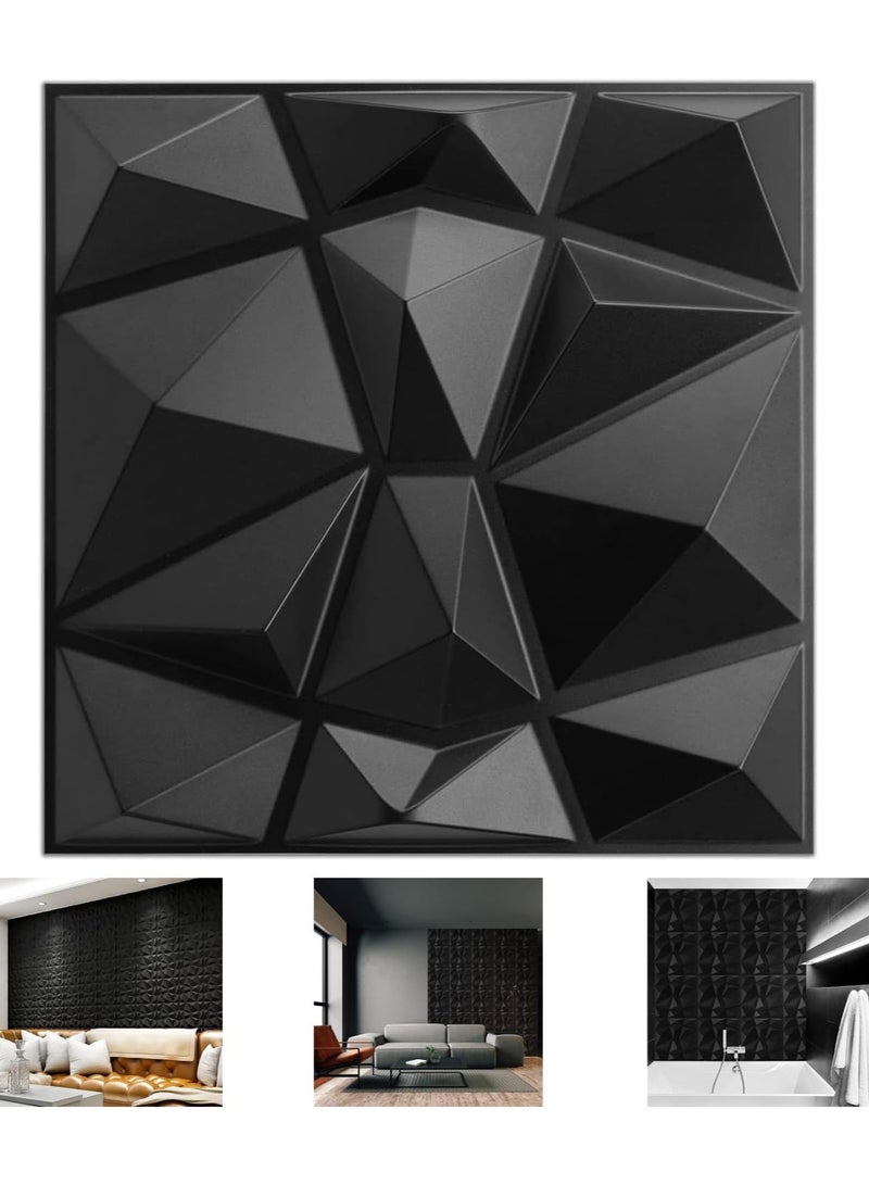 12 Pcs 3D Wall Panel 3D Texture PVC Wallpaper Diamond Design Decorative Wall Cover For Living Room Lobby Bedroom Office PVC Material Black Each 30x30cm - Image 1