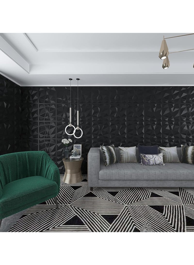 12 Pcs 3D Wall Panel 3D Texture PVC Wallpaper Diamond Design Decorative Wall Cover For Living Room Lobby Bedroom Office PVC Material Black Each 30x30cm - Image 5