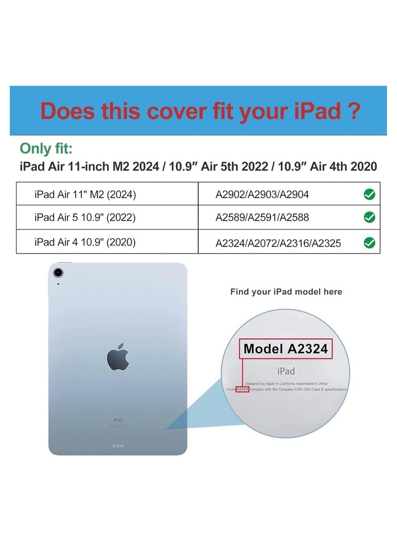 راكسوم حافظة لجهاز iPad Air 4/5 مقاس 10.9 بوصة و11 بوصة 2024 M2 Air الجيل الرابع/الخامس مع حامل قلم وغطاء خلفي شفاف وواقي ذكي باللون الأسود  - Image 2