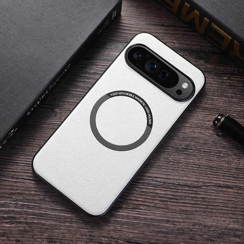 HuHa Protective Cover For Google Pixel 9 Magsafe Magnetic Ring Leather Texture Phone Case(White) - Image 1