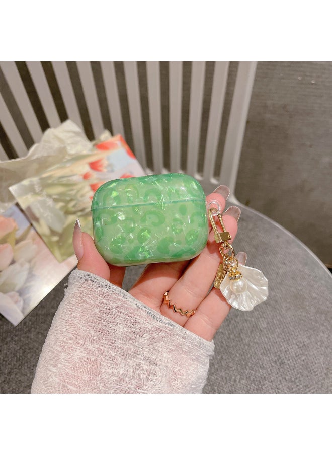 Generic - Suitable For AirPods 4 Headset Protective Cover Cartoon Shell Pattern For Apple1/2/3 Generation Pro2 Bluetooth Pendant Bracelet-Color:Shell Pattern Shell Pendant-green Leopard-Model:Airpods Pro2 (protective Case - Image 1