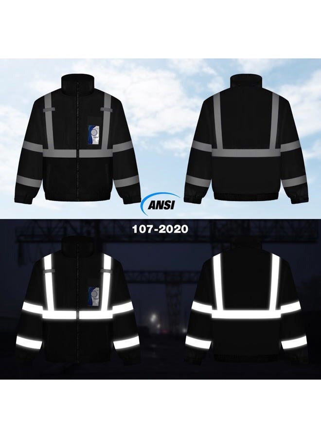 TCCFCCT Safety Jacket for Men & Women, Hi Vis Reflective Jackets with Pockets, Construction Coats for Cold Weather, High Vis Rain Gear, Waterproof, J-Black, L - Image 4