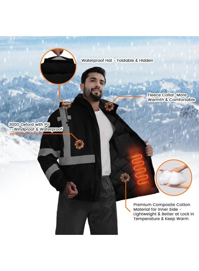 TCCFCCT Safety Jacket for Men & Women, Hi Vis Reflective Jackets with Pockets, Construction Coats for Cold Weather, High Vis Rain Gear, Waterproof, J-Black, L - Image 5