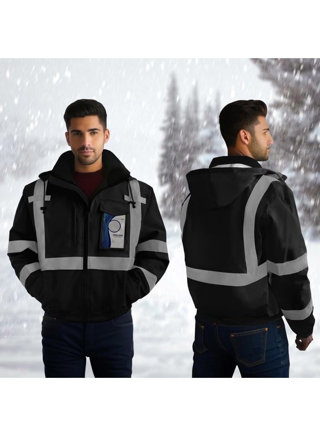 TCCFCCT Safety Jacket for Men & Women, Hi Vis Reflective Jackets with Pockets, Construction Coats for Cold Weather, High Vis Rain Gear, Waterproof, J-Black, L - Image 3