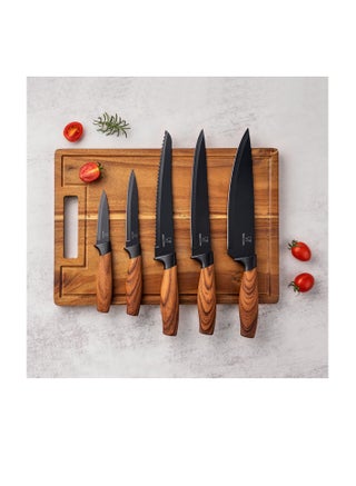 6-Piece Elegant Kitchen Knife Set with Wooden Chopping Board Brown and Black - pzsku/Z7E7EBEEA207F9DC018ADZ/45/_/1735708925/ec55ee4a-d6fa-4fb2-8980-6d998917a9ea
