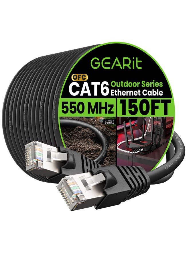 GearIT Cat6 Outdoor Ethernet Cable (150ft) 23AWG Pure Copper, FTP, LLDPE, Waterproof, Direct Burial, In-Ground, UV Resistant, POE, Network, LAN, Internet, Cat 6, Cat6 Cable - 150 Feet - Image 1