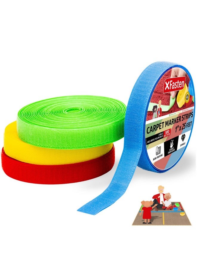XFasten Carpet Marker Strips For Classroom, 100 Feet (4 Rolls) Carpet Markers For Teachers, Sit Spots For Classroom Carpet, Floor Tape Sensory Path For School (Red, Green, Blue, Yellow) 1-Inch Width - Image 1
