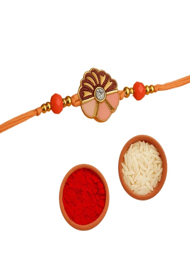 Sage Square Rakhi for Brother, Bhai with Roli Chawal | Raksha Bandhan | Designer Beads, Stones, Decorative Work | Stylish Handcrafted Rakhi Gifting for Sibling Festival Celebration (Type 34) - Image 1