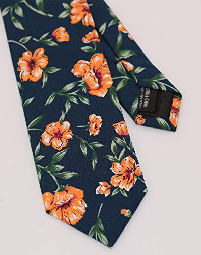 WITZROYS Men's Skinny Tie Floral Cotton Necktie and Tie Bar Clip Sets, Great for Weddings,Groom,Groomsmen (Blue & Orange #A4) - Image 4