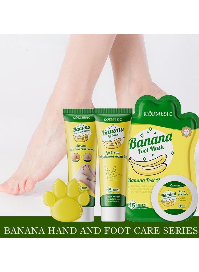 Kormesic Banana Foot Care Set | Essential Foot Care Kit | Includes Foot Mask, Cracked Skin Cream, Leg Cream, Soap, and Hair Removal Cream  - Image 1