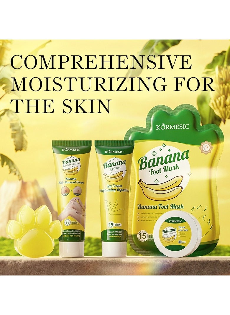 Kormesic Banana Foot Care Set | Essential Foot Care Kit | Includes Foot Mask, Cracked Skin Cream, Leg Cream, Soap, and Hair Removal Cream  - Image 3