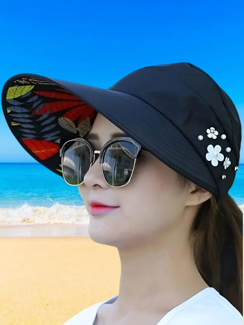 تيزجيلسين Women's Floral Patterned Summer Visor Hat