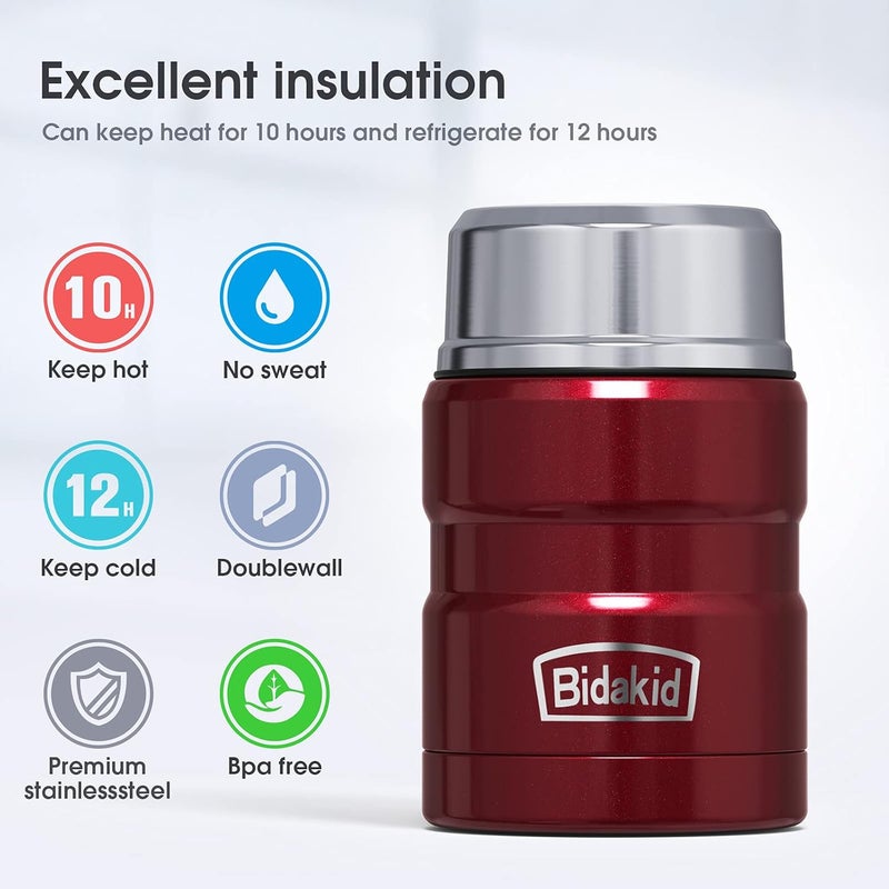 Bidakid Insulated Food Jar Set – 25.4oz & 17oz Stainless Steel Containers with Folding Spoon and Carrying Bags – Leak-Proof, Keeps Food Hot or Cold for up to 12 Hours – Ideal for Work, School, Travel - Image 2