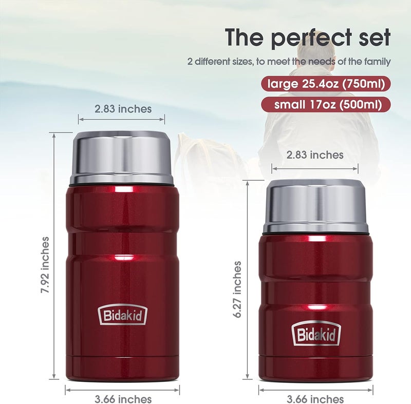 Bidakid Insulated Food Jar Set – 25.4oz & 17oz Stainless Steel Containers with Folding Spoon and Carrying Bags – Leak-Proof, Keeps Food Hot or Cold for up to 12 Hours – Ideal for Work, School, Travel - Image 5