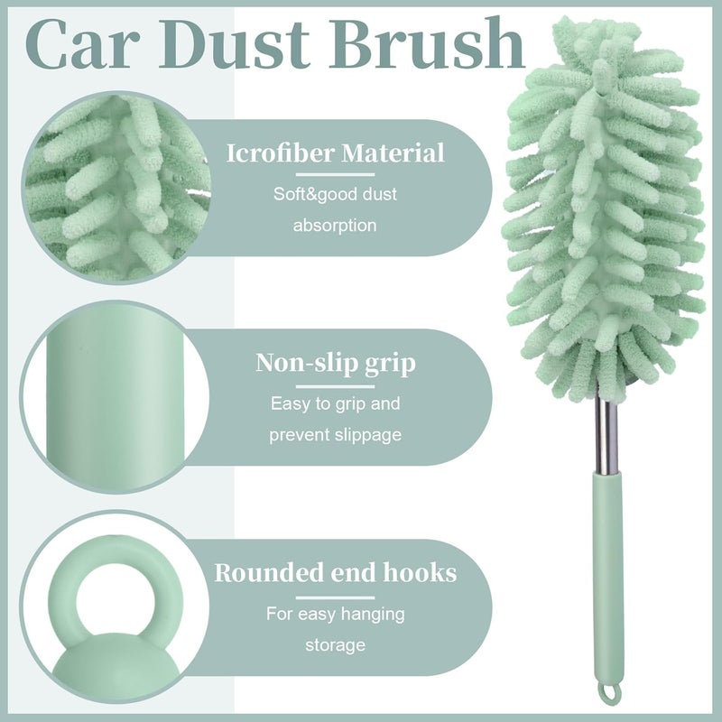 ecocstm 2 PCS Car Interior Duster with Extension Pole, Microfiber Car Dusters with Bendable Head, Cars Duster Exterior&Interior Scratch Free, for Cleaning of Vehicle Details, Offices, Window, Furniture(Green) Reliable daily use design - Image 3