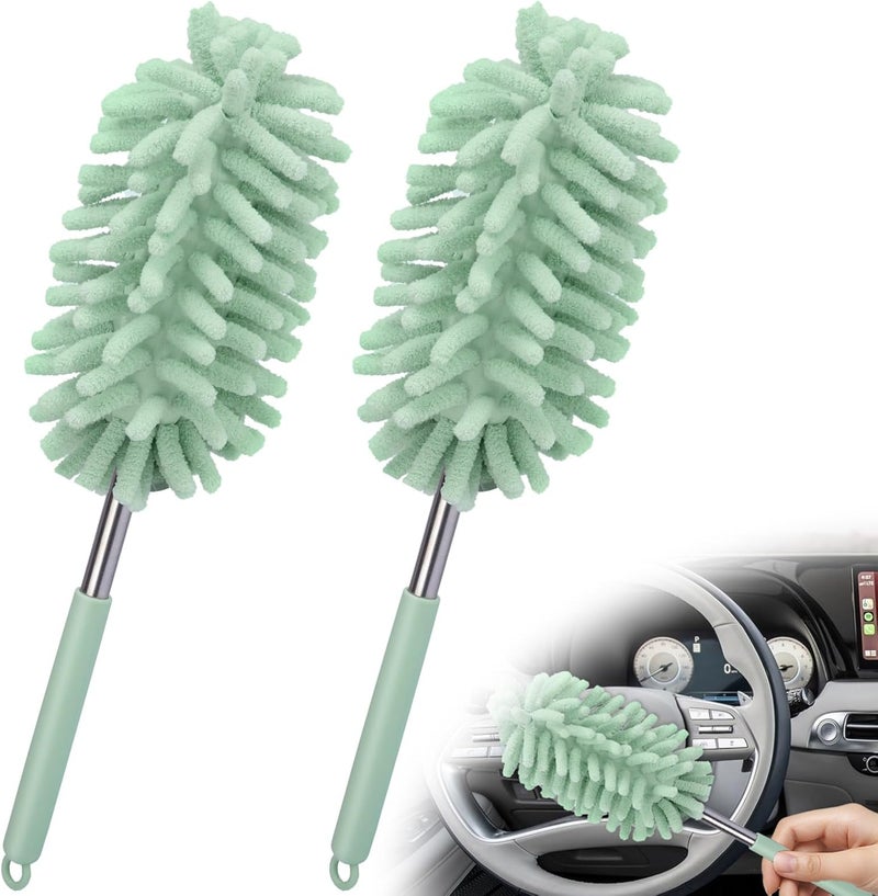 ecocstm 2 PCS Car Interior Duster with Extension Pole, Microfiber Car Dusters with Bendable Head, Cars Duster Exterior&Interior Scratch Free, for Cleaning of Vehicle Details, Offices, Window, Furniture(Green) Reliable daily use design - Image 1