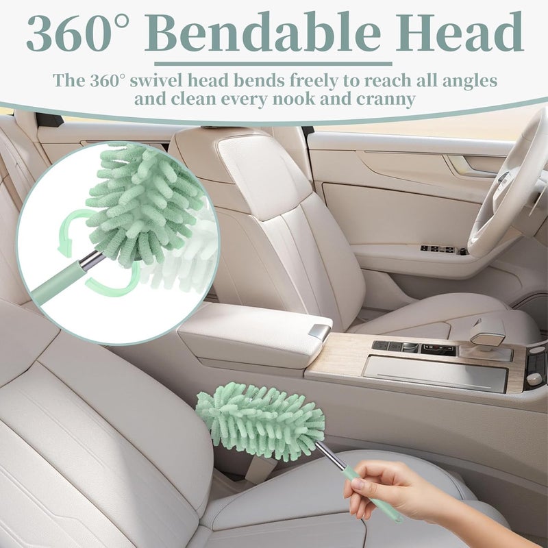 ecocstm 2 PCS Car Interior Duster with Extension Pole, Microfiber Car Dusters with Bendable Head, Cars Duster Exterior&Interior Scratch Free, for Cleaning of Vehicle Details, Offices, Window, Furniture(Green) Reliable daily use design - Image 4