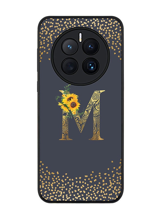 Stylizedd Rugged Black edge case for Huawei Mate 50 Slim fit Soft Case Flexible Rubber Edges Anti Drop TPU Gel Thin Cover - Custom Monogram Initial Letter Floral Pattern Alphabet - M (Grey ) - Image 1
