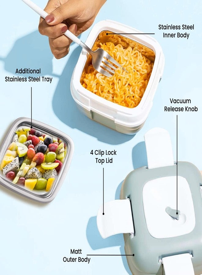 بيناكل علبة غداء معزولة مانعة للتسرب من بيناكل للأطفال/الكبار - حاوية حرارية من الفولاذ المقاوم للصدأ على طراز بينتو مع صينية إضافية للسلطة/الحساء (أزرق مخضر، 33 أونصة) - Image 3