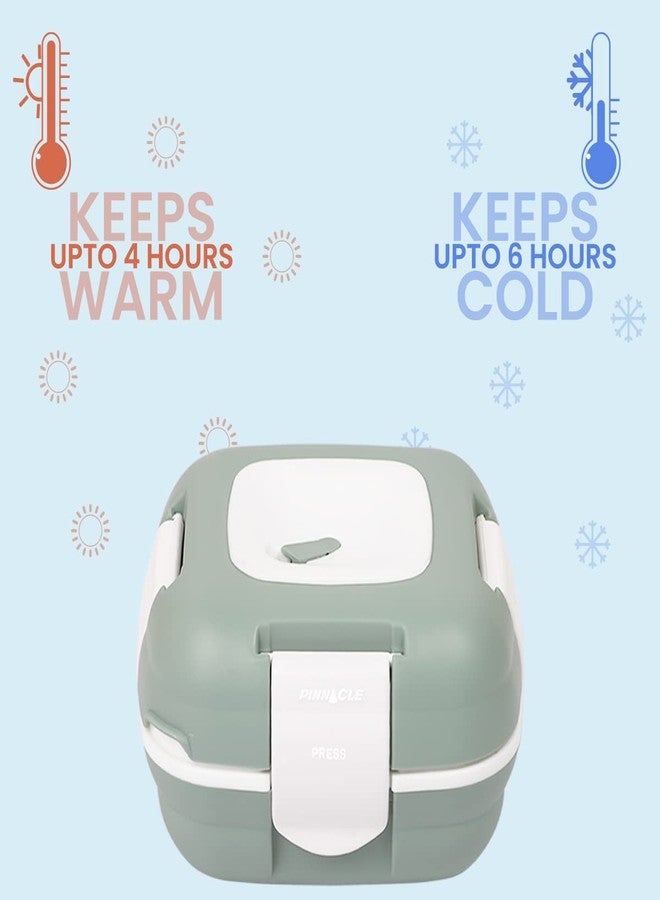 بيناكل علبة غداء معزولة مانعة للتسرب من بيناكل للأطفال/الكبار - حاوية حرارية من الفولاذ المقاوم للصدأ على طراز بينتو مع صينية إضافية للسلطة/الحساء (أزرق مخضر، 33 أونصة) - Image 4