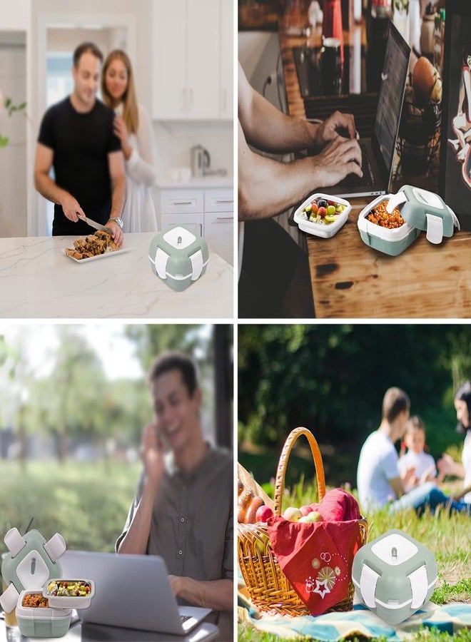 بيناكل علبة غداء معزولة مانعة للتسرب من بيناكل للأطفال/الكبار - حاوية حرارية من الفولاذ المقاوم للصدأ على طراز بينتو مع صينية إضافية للسلطة/الحساء (أزرق مخضر، 33 أونصة) - Image 2