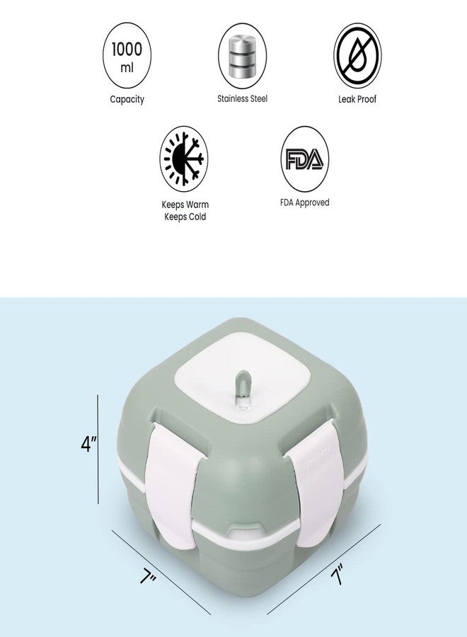 بيناكل علبة غداء معزولة مانعة للتسرب من بيناكل للأطفال/الكبار - حاوية حرارية من الفولاذ المقاوم للصدأ على طراز بينتو مع صينية إضافية للسلطة/الحساء (أزرق مخضر، 33 أونصة) - Image 5