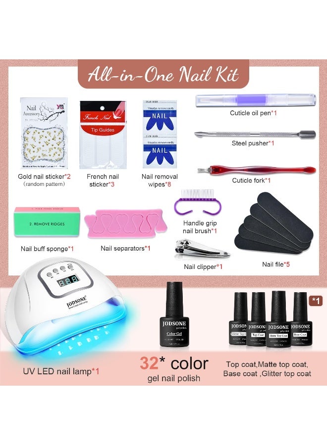 JODSONE Gel Nail Polish Kit with U V Light 32 Color Soak OFF Gel Nail Kit Base&Top Coat Gel Polish for DIY Manicure Lovers - Image 3