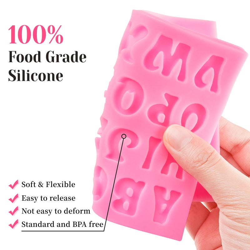 CLUEWR 4 PCS Silicone Letter Molds, Non-Stick Number and Letter Fondant Molds for Chocolate, Candy, Cake Decoration, Cupcake Topper - Image 3