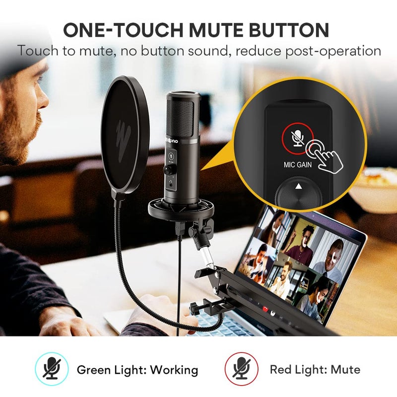 MAONO USB Microphone for PC, Professional Computer Condenser Mic with Mute, Mic Gain, Zero Latency Monitoring, Boom Arm for Studio, Podcast, Gaming, Streaming, Recording, Twitch, YouTube PM422 - Image 3
