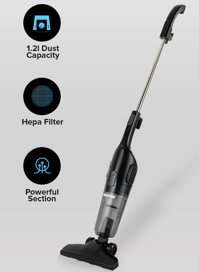 GEEPAS Stick And Handheld Vacuum Cleaner, HEPA Filter, 1.2L Dust Bag Capacity, 600W Powerful Motor, Transparent Dust Cup for Easy Check, Lightweight Body And Low Noise 1.2 L 600 W GVC19055-BK Black - Image 1