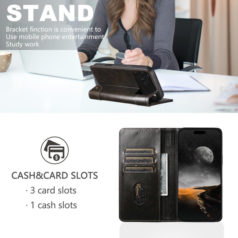 سوتين جراب هاتف من الجلد بمشبك وملمس عجل باروكي لهاتف iPhone 17 Pro (أسود) - Image 5