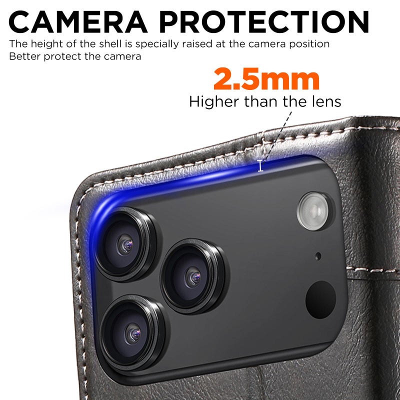 سوتين جراب هاتف من الجلد بمشبك وملمس عجل باروكي لهاتف iPhone 17 Pro (أسود) - Image 4