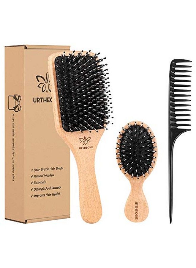 URTHEONE Boar Bristle Hair Brush And Comb Set For Women Men Kids Best L Wooden Paddle Hairbrush And Small Tl Styling Brush For Wet Or Dry Hair Detangling Smoothing Massaging - Image 1