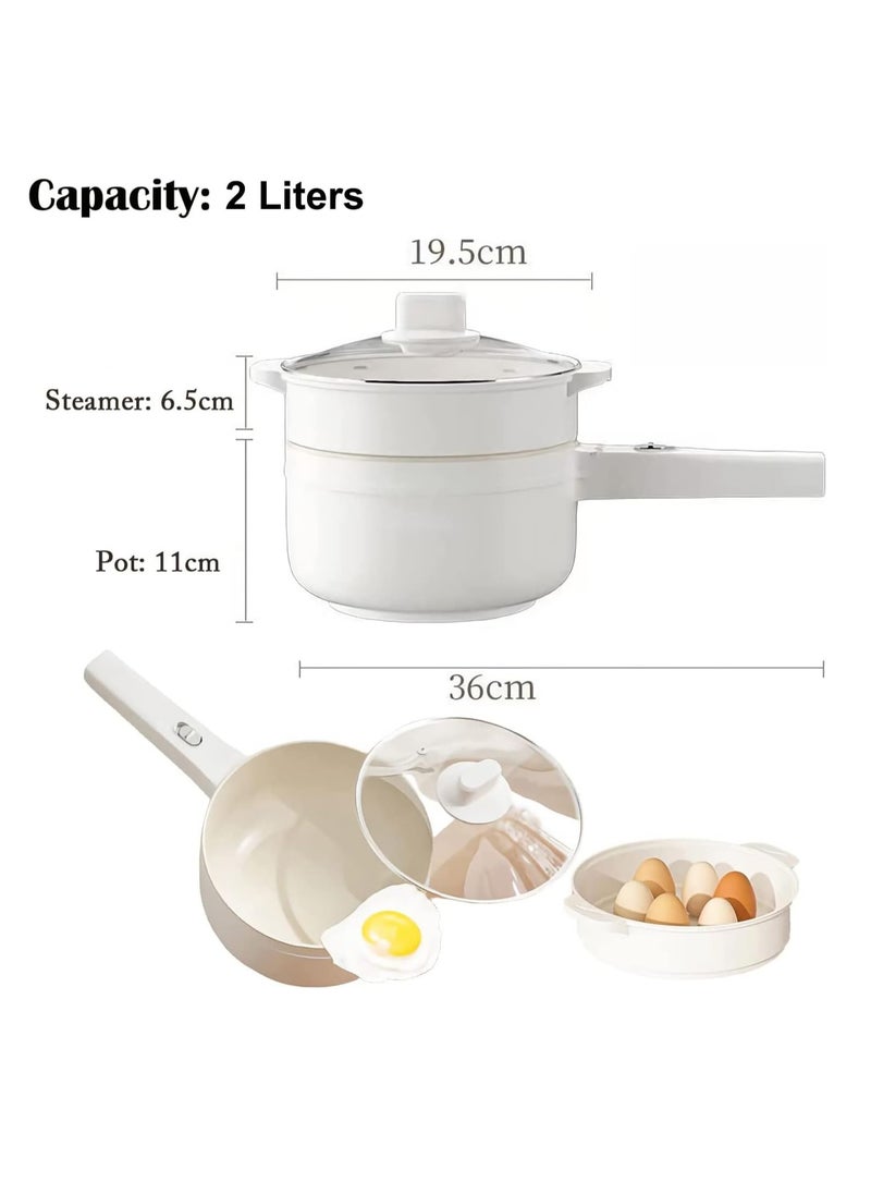 Hihonor - 2L Electric Hot Pot with Steamer & Temperature Control, Non-Stick Electric Cooker Shabu Shabu, Electric Skillet, Frying Pan, Electric Saucepan, for Noodles, Egg, Steak, Oatmeal and Soup - Image 1