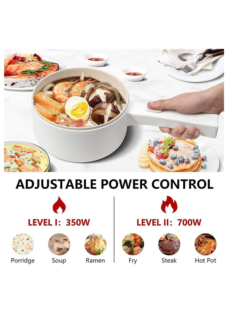 Hihonor - 2L Electric Hot Pot with Steamer & Temperature Control, Non-Stick Electric Cooker Shabu Shabu, Electric Skillet, Frying Pan, Electric Saucepan, for Noodles, Egg, Steak, Oatmeal and Soup - Image 1