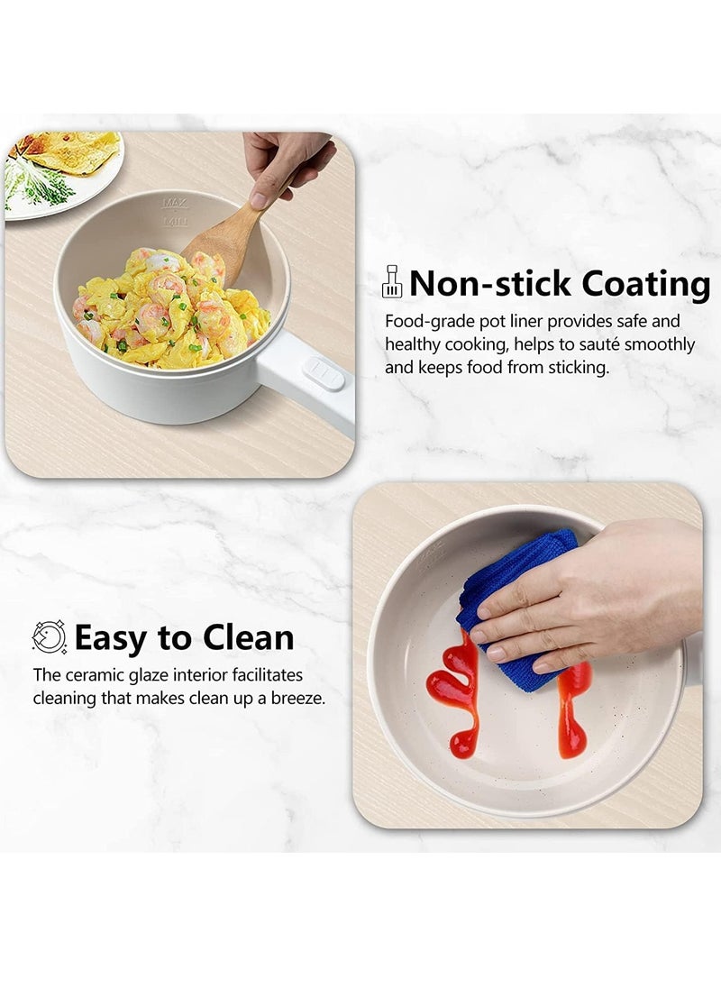 Hihonor - 2L Electric Hot Pot with Steamer & Temperature Control, Non-Stick Electric Cooker Shabu Shabu, Electric Skillet, Frying Pan, Electric Saucepan, for Noodles, Egg, Steak, Oatmeal and Soup - Image 1