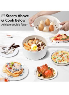 Hihonor 2L Electric Hot Pot with Steamer & Temperature Control, Non-Stick Electric Cooker Shabu Shabu, Electric Skillet, Frying Pan, Electric Saucepan, for Noodles, Egg, Steak, Oatmeal and Soup  - Image 5