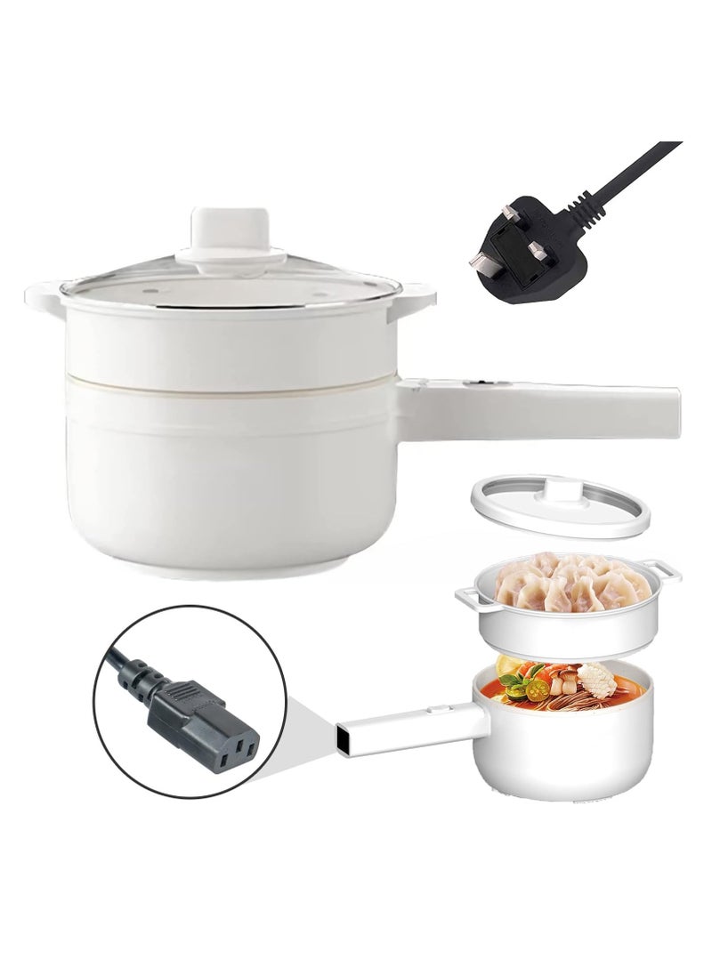 Hihonor - 2L Electric Hot Pot with Steamer & Temperature Control, Non-Stick Electric Cooker Shabu Shabu, Electric Skillet, Frying Pan, Electric Saucepan, for Noodles, Egg, Steak, Oatmeal and Soup - Image 1