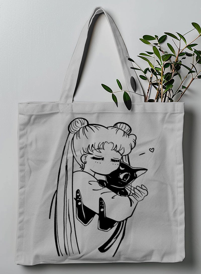 LOWHA Polyester Tote Bag with Shoulder Straps and Sailor Moon Anime Pattern  - Image 1