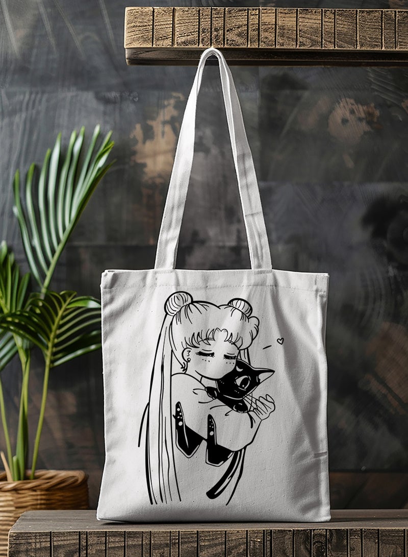 LOWHA Polyester Tote Bag with Shoulder Straps and Sailor Moon Anime Pattern  - Image 3