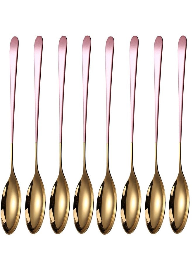 Potency مجموعة من 8 ملاعق شوربة ذهبية وردية فاخرة، ملاعق حلويات سميكة ومتينة من الفولاذ المقاوم للصدأ، ملاعق عميقة لحساء الحليب، حساء الشوكولاتة الساخنة، الشاي، هدية مثالية للحفلات والعائلة والأطفال، 7.1 بوصة - Image 1