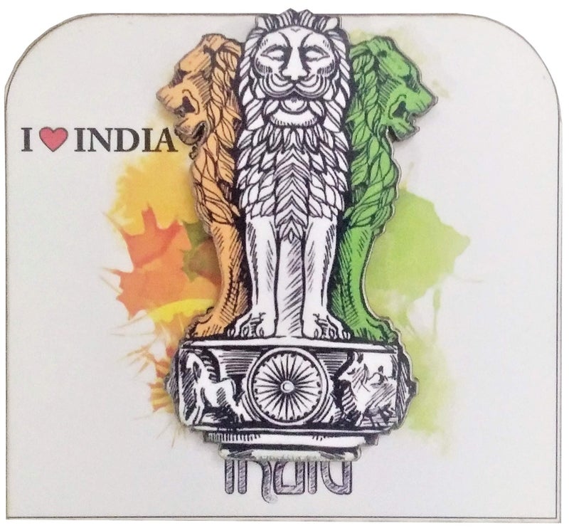 Purpledip Wooden Fridge Magnet Indian National Emblem Inspired from Lion Capital of Ashoka at Sarnath 11954