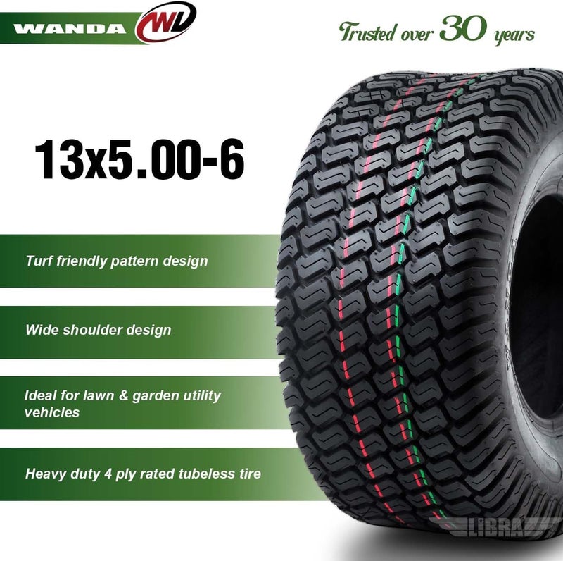 WANDA Set of 2 13x5.00-6 Lawn Mower Utility Cart Turf Tires 13x5x6 /4 ply - Image 2