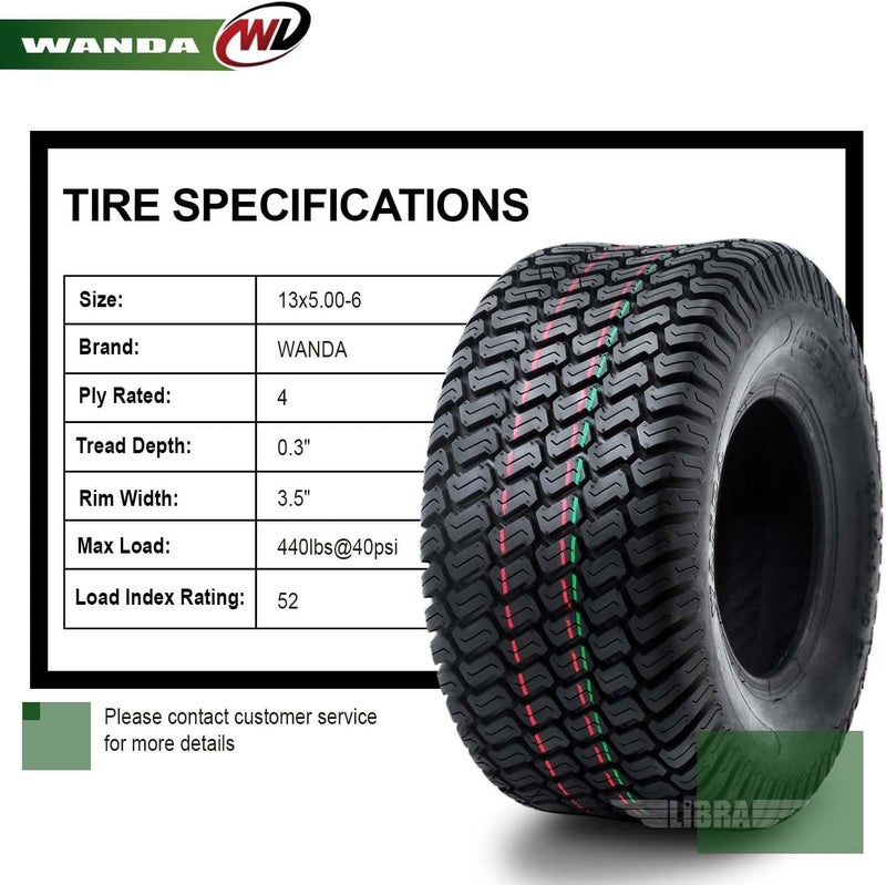 WANDA Set of 2 13x5.00-6 Lawn Mower Utility Cart Turf Tires 13x5x6 /4 ply - Image 3