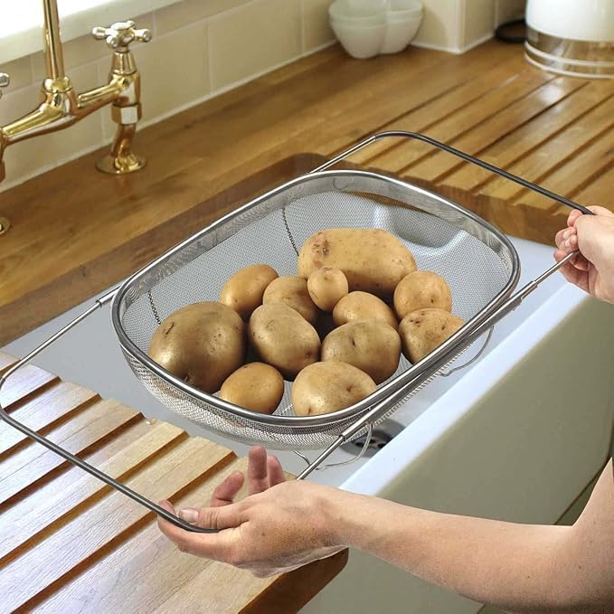 Scaroal Stainless Steel Oval Strainer Basket Colander Over The Sink Colander Fine Mesh Expandable Colander for Kitchen Sink Vegetables Strain Drain Rinse Fruits - Image 4