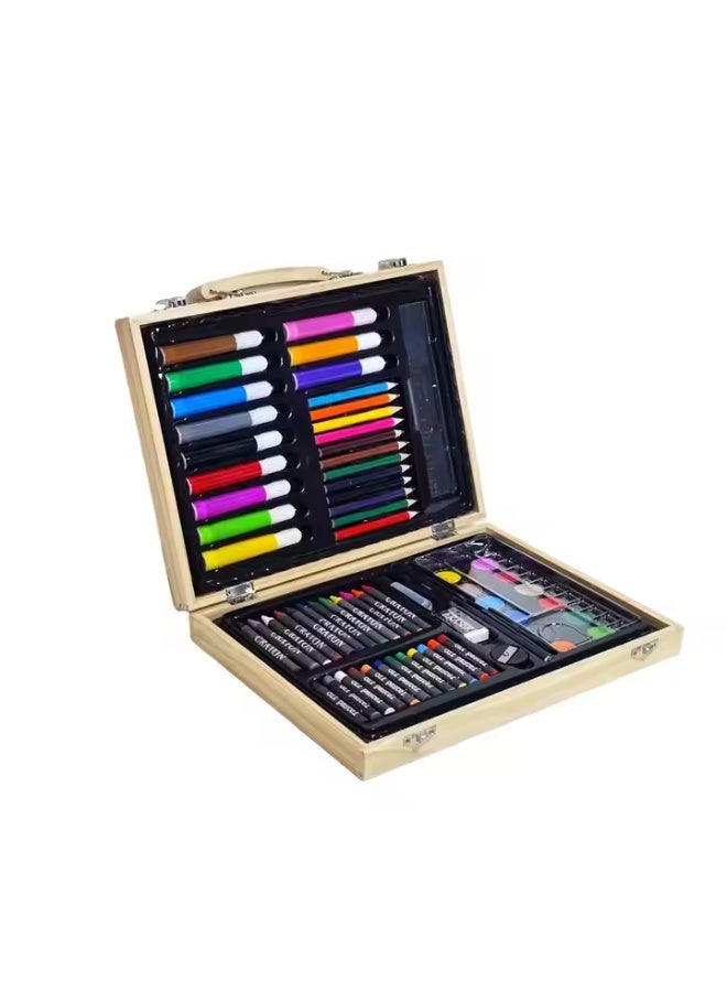 TIGER 70 PCS Deluxe Kids Art Set with Colored Pencils, Watercolor Paints, Crayons, Oil Pastels, Brushes & Drawing Tools in Premium Wooden Storage Case – Complete Stationery & Painting Kit for School & Home – Ideal Creative Gift for Boys & Girls Ages 5+ - Image 1
