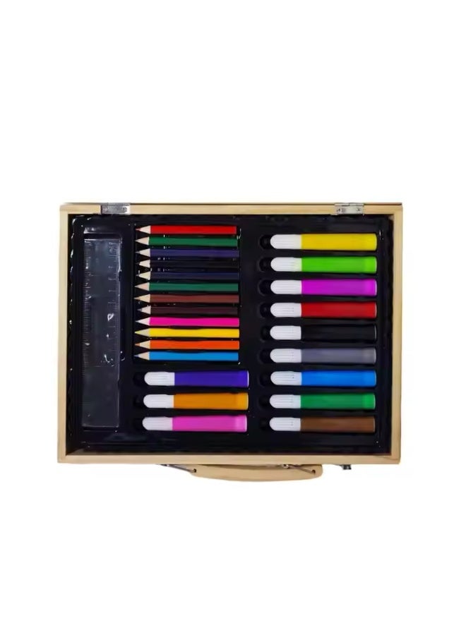 TIGER 70 PCS Deluxe Kids Art Set with Colored Pencils, Watercolor Paints, Crayons, Oil Pastels, Brushes & Drawing Tools in Premium Wooden Storage Case – Complete Stationery & Painting Kit for School & Home – Ideal Creative Gift for Boys & Girls Ages 5+ - Image 4