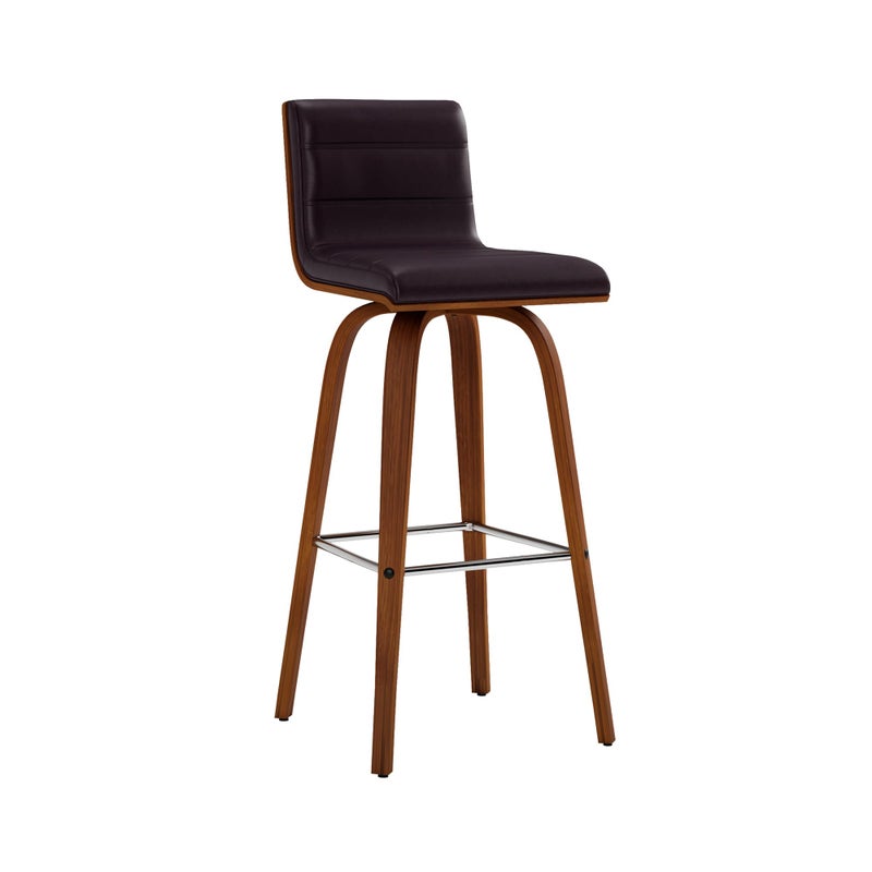 Armen Living Armen Living Vienna 30 Bar Height Swivel Brown Faux Leather and Walnut Wood Bar Stool 