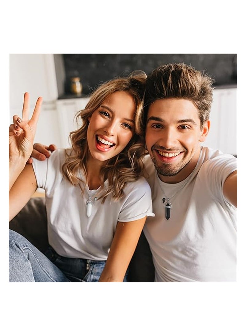 KASTWAVE BFF Necklace for 2 Crystal Charms Best Friend Necklace Pendant Friendship Necklace Heart Matching Necklace for Couples Gifts Black and White - Image 3